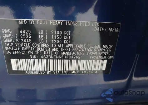 2017 Subaru Legacy 3.6R Limited z USA, uszkodzony, nr VIN 4S3BNEN65H3032621